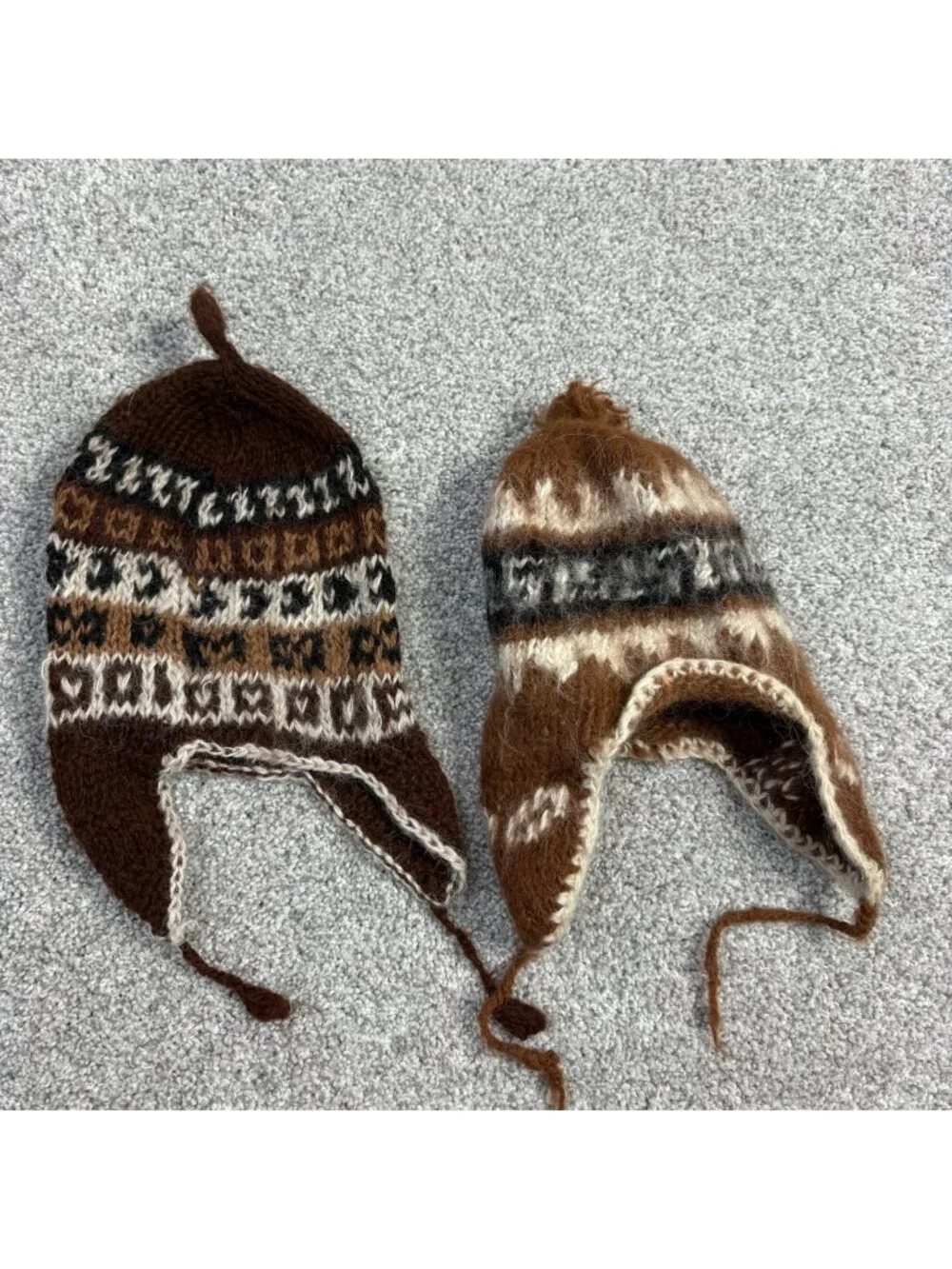 Handmade Wool Infant Hats Earflap Brown Boho no tags